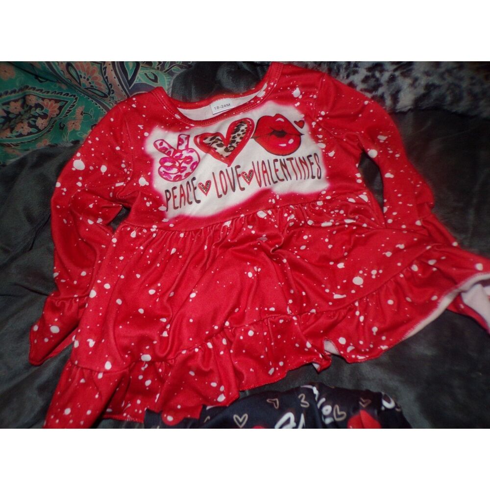 Valentine heart print bell bottom pants and top size 18 to 24 month